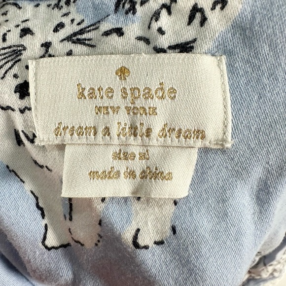 Kate Spade Blue White Cat Print Short Sleeve Pajama Top Kitty Soft Comfy - Picture 7 of 8